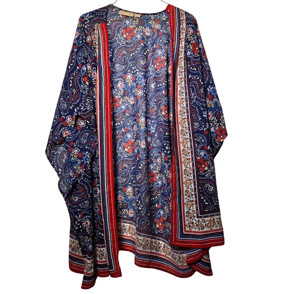 Belle Kim Gravel Paisley Floral Kimono Cardigan Plus 3X Boho Lightweight Caostal